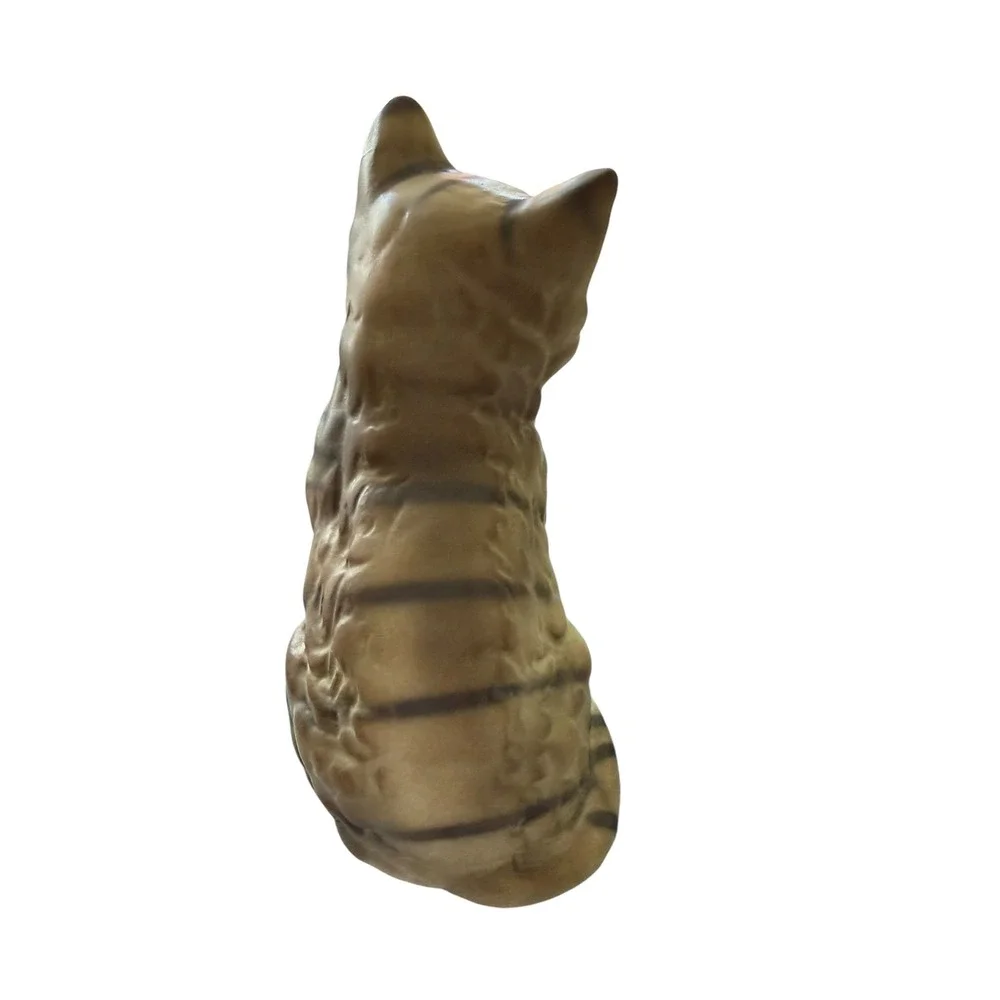 Vintage Ceramic Tabby Kitten Figurine Playful Raised Paw Grey Striped Cat Decor